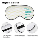 Custom sleep mask with "YOUR DESIGN HERE" and heart pattern, adjustable for men and women, for travel and office.