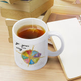White ceramic mug with colorful compass design, Go Your Own Way art, ideal gift for home and office