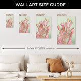 Pink cactus wall art size guide for living room decor. Canvas painting in multiple sizes, ideal for modern homes.