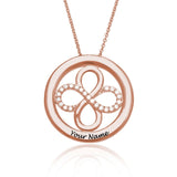 Rose gold personalized infinite circle necklace pendant, custom engraved with 'Your Name', MyArtsyGift