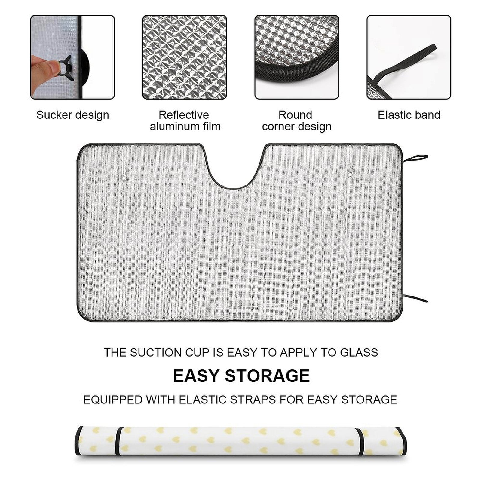 Custom windshield sunshade with reflective aluminum film, easy storage and suction cup design for cars, by MyArtsyGift