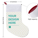 Customizable Christmas stocking with 'Your Design Here' text, holiday decoration, personalized gift.