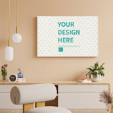 Custom canvas print with 'YOUR DESIGN HERE' text, perfect personalized wall art for home decor or gifts