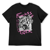 Black men's t-shirt with Fearless Tiger graphic, crew neck, cotton tee.