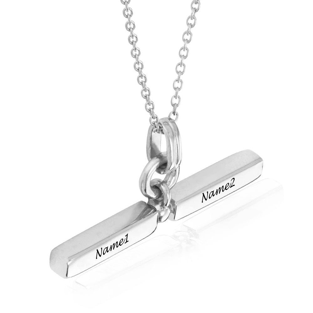 Custom Name Necklace - Silver Bar Pendant with engraved names, a personalized gift for women and men.