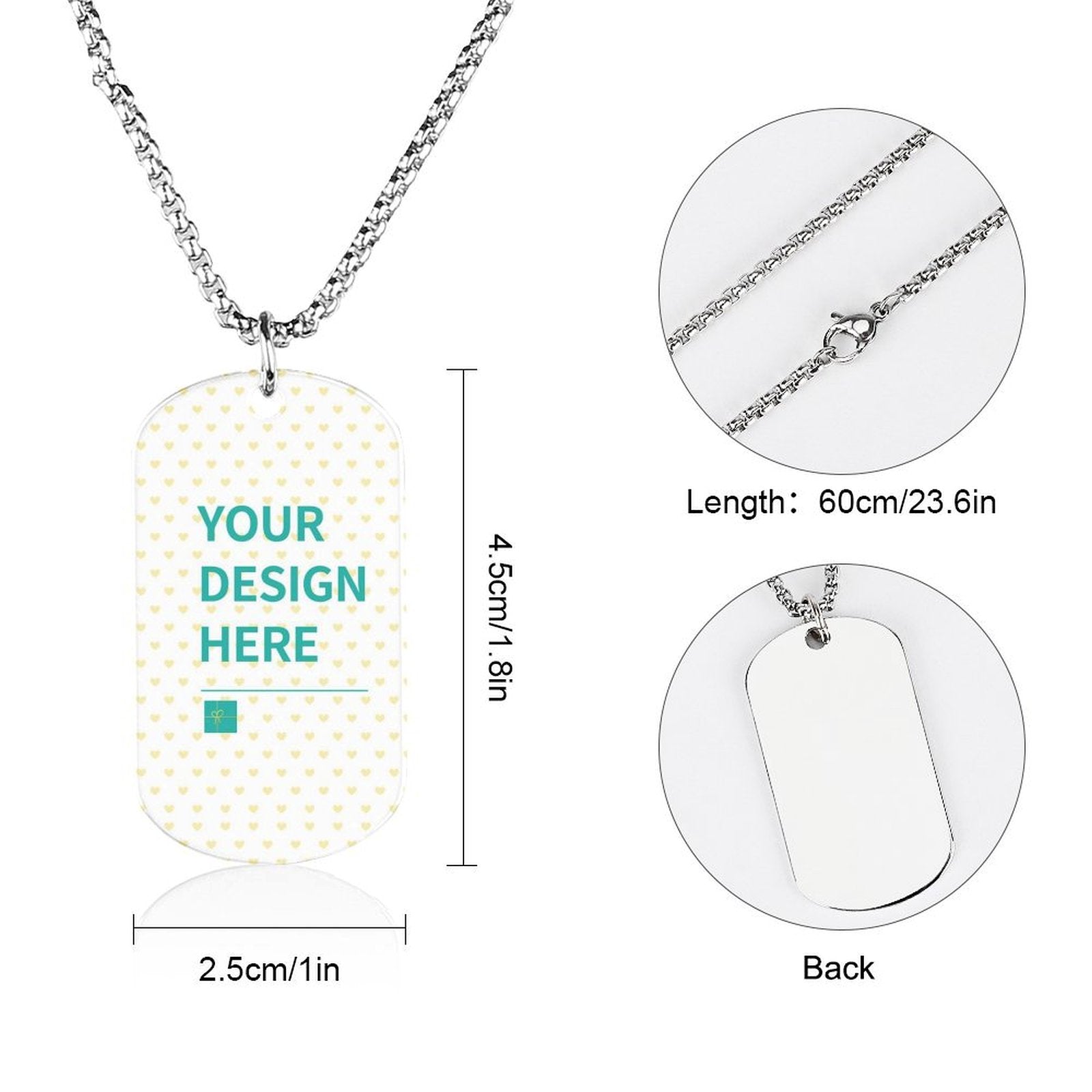 Customizable titanium steel dog tag pendant necklace with YOUR DESIGN HERE text, perfect for a personalized photo pendant.