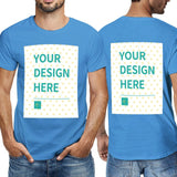 Customizable double-sided blue T-shirt for men with 'YOUR DESIGN HERE' design, MyArtsyGift