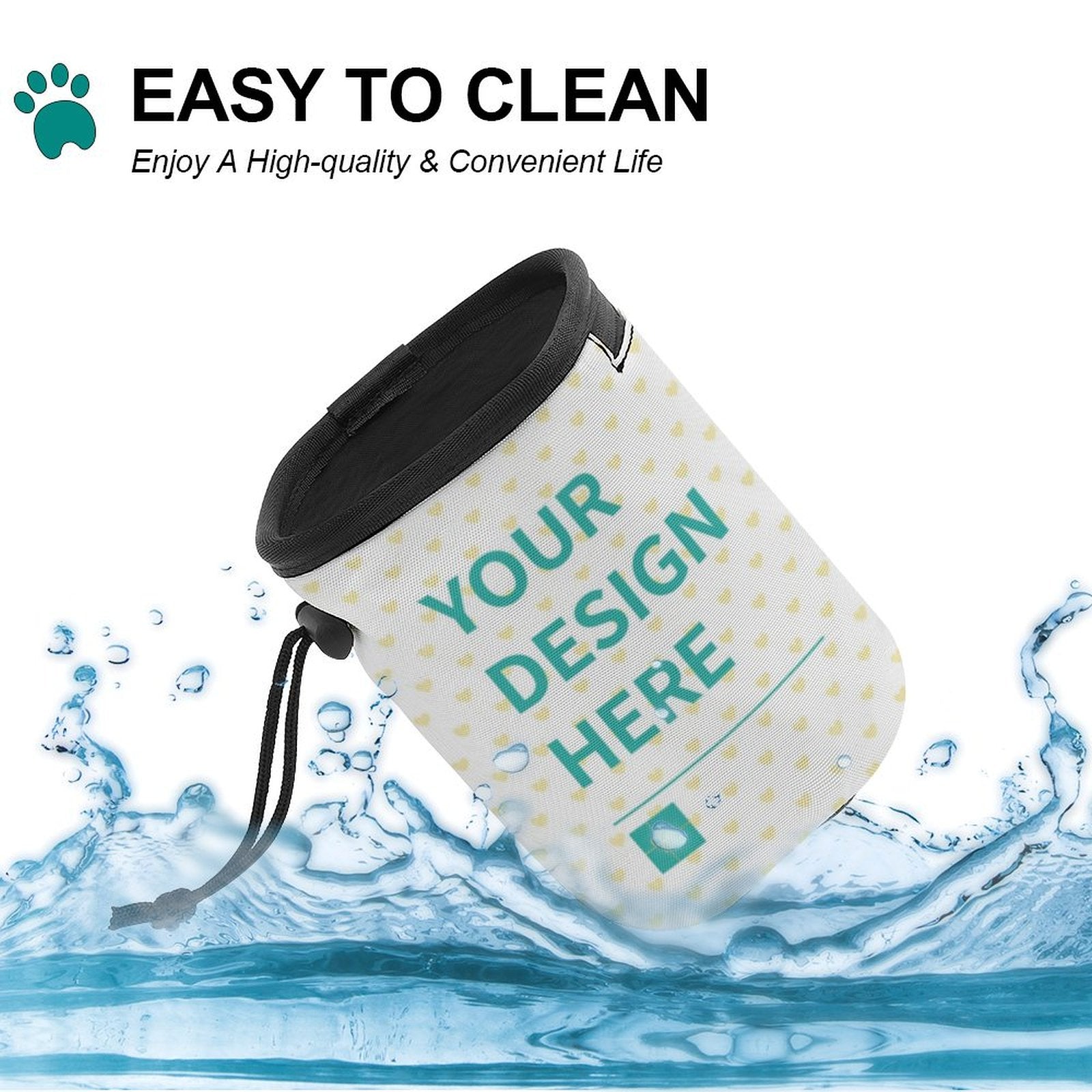 Customizable Oxford cloth dog treat bag, featuring "Your Design Here" option, perfect for pet training, easy to clean.