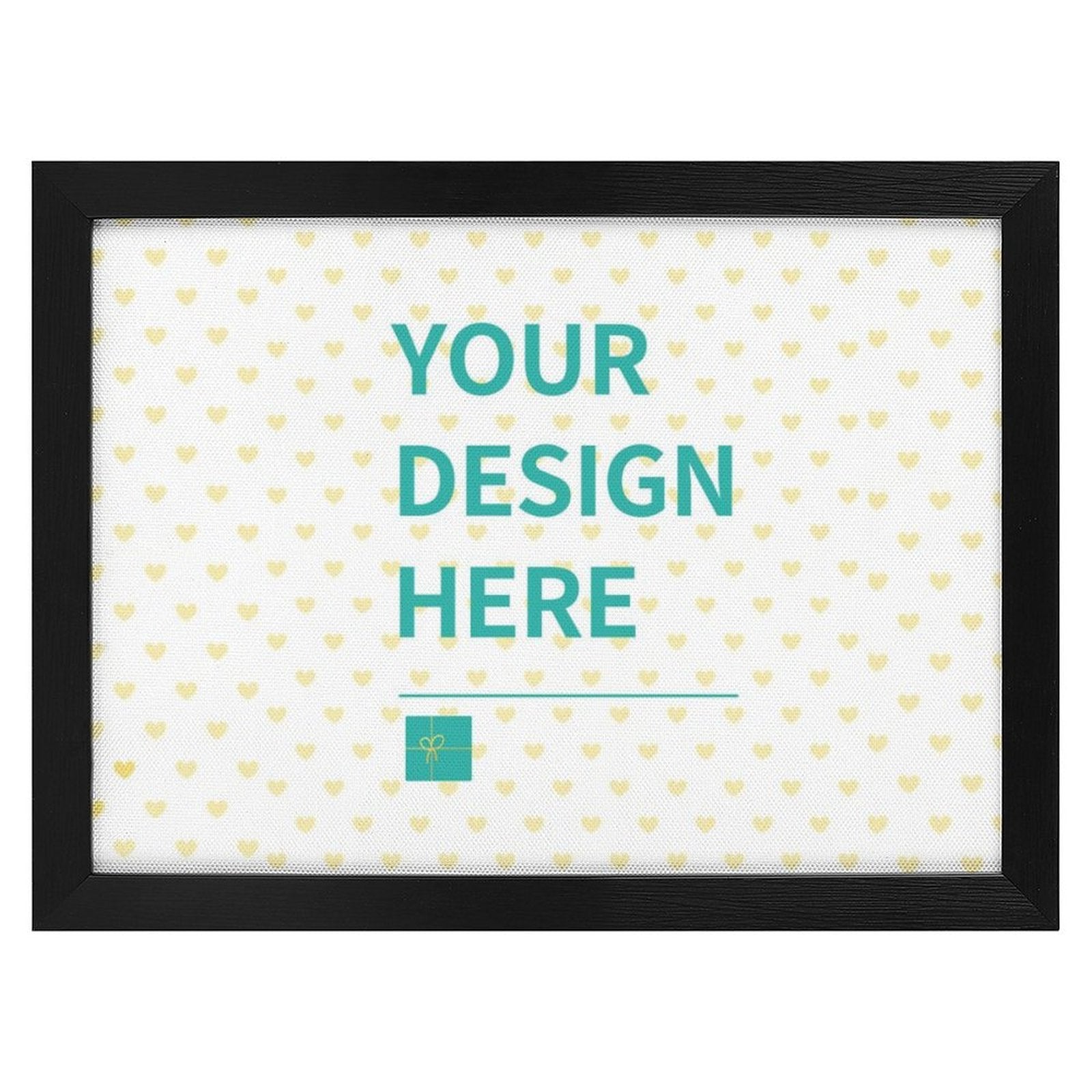 Personalized canvas print with black frame featuring 'YOUR DESIGN HERE' for custom wall art gift.