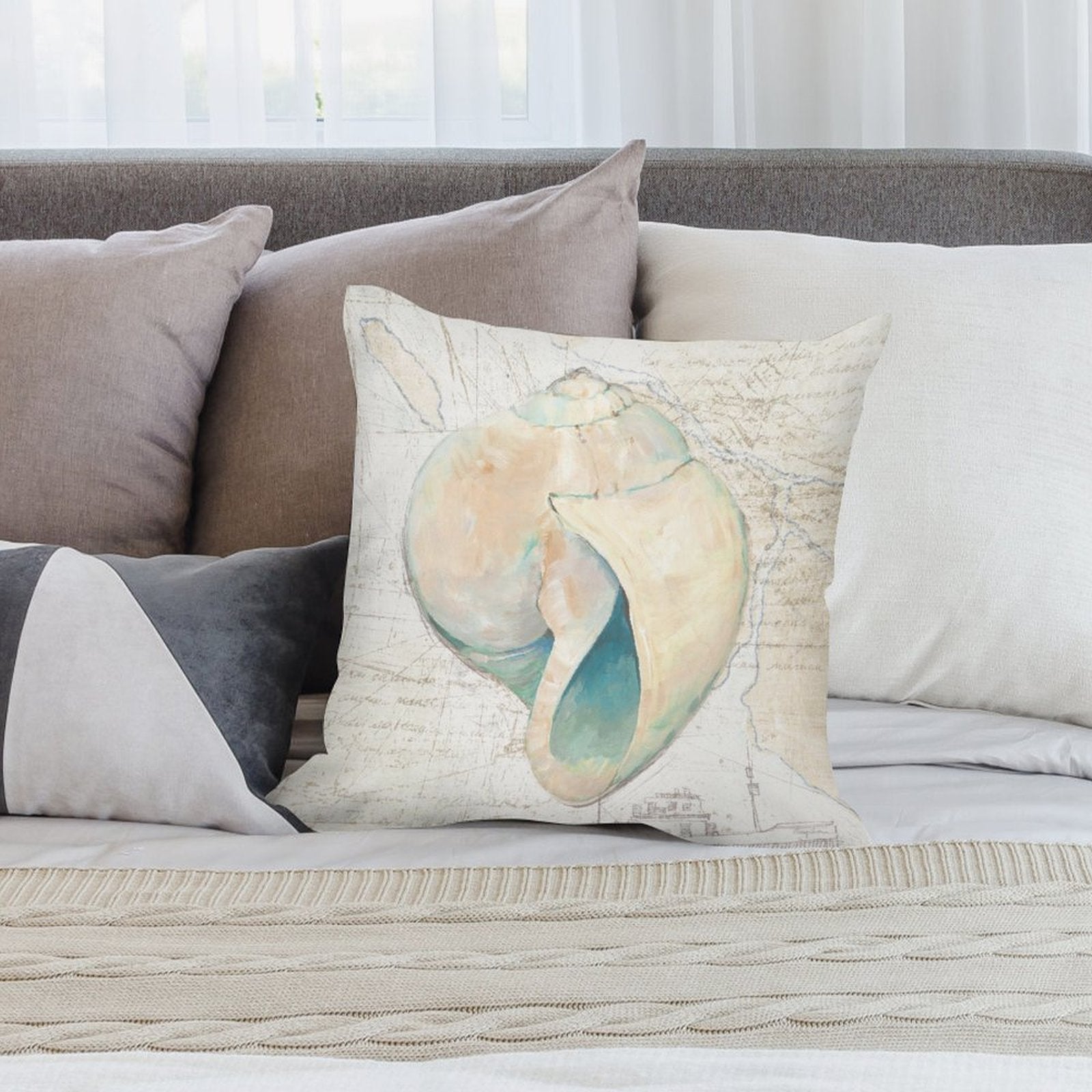 Seashell design plush throw pillow cover for sofa decor, short plush material