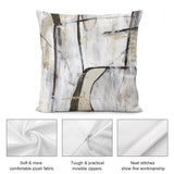 Abstract plush pillow cover in neutral tones with soft fabric, invisible zippers, and fine stitching.