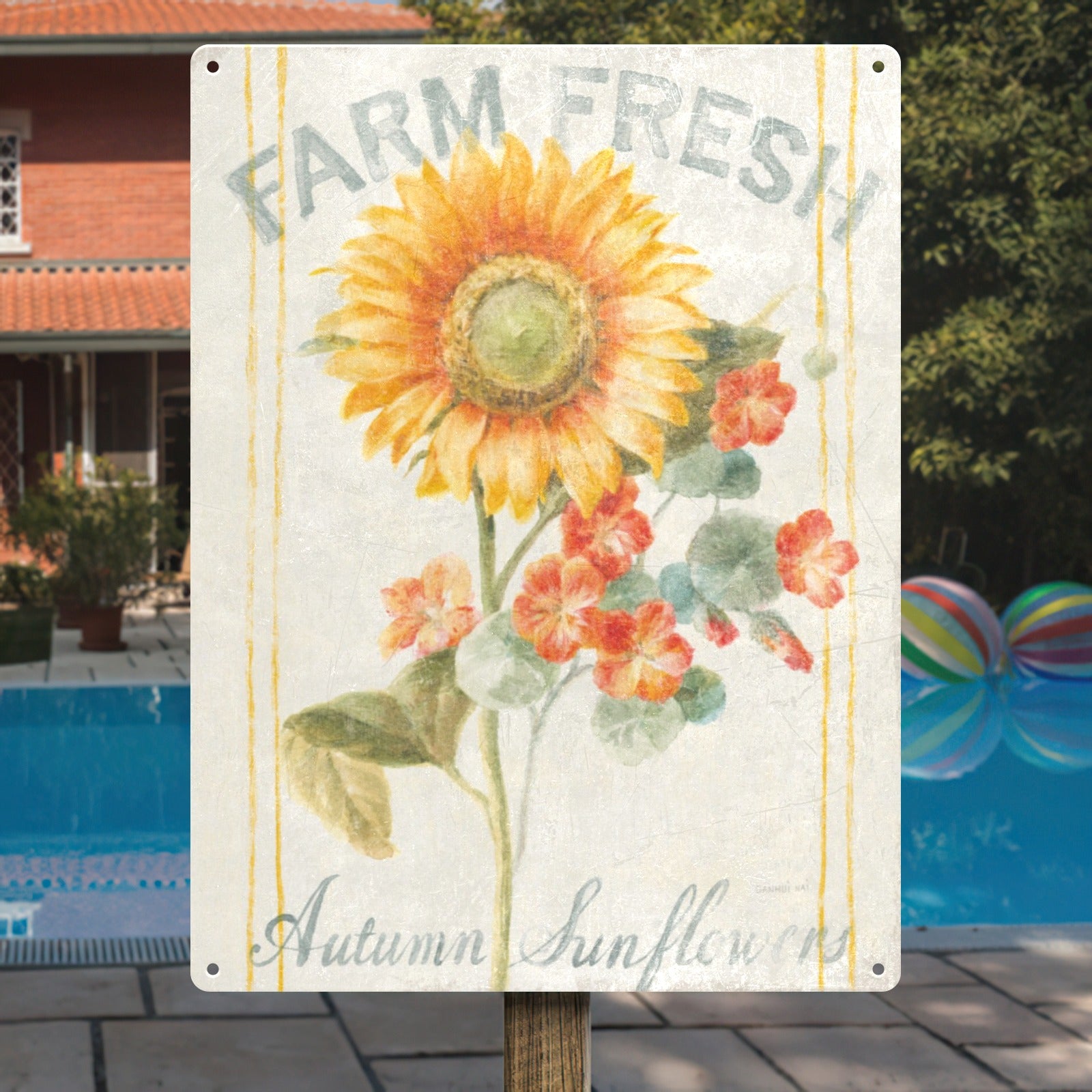 Farm Fresh Autumn Sunflower metal sign home decor. Rustic design. USA made iron sign.