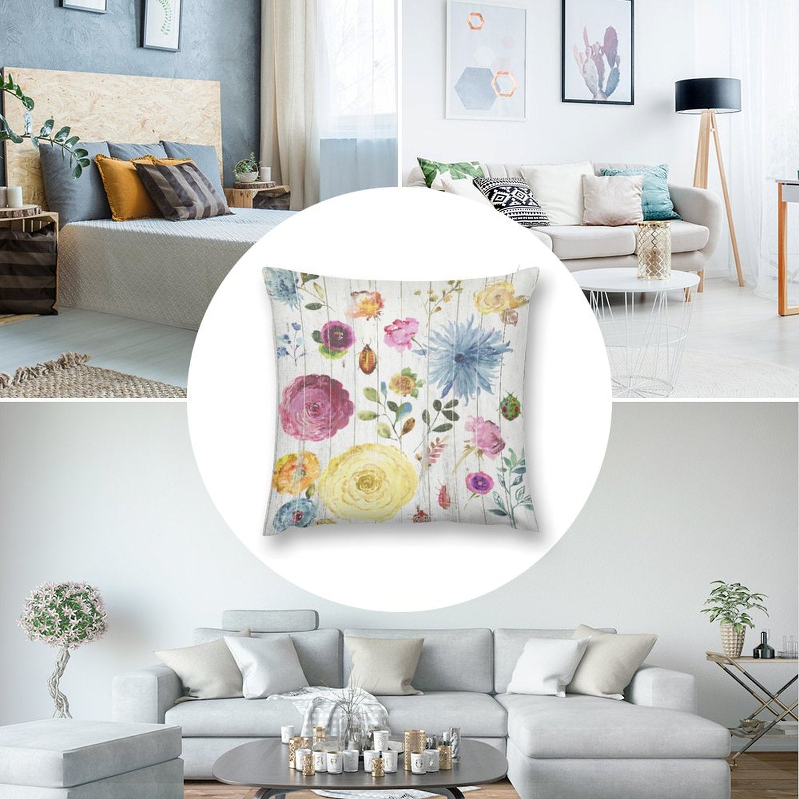 Plush throw pillow cover with watercolor floral design, sofa and couch decor. Soft and fluffy material. MyArtsyGift
