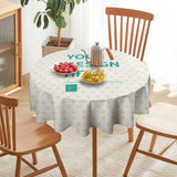 Customizable round tablecloth, heart pattern, 'YOUR DESIGN HERE'. Polyester table cover for dining.
