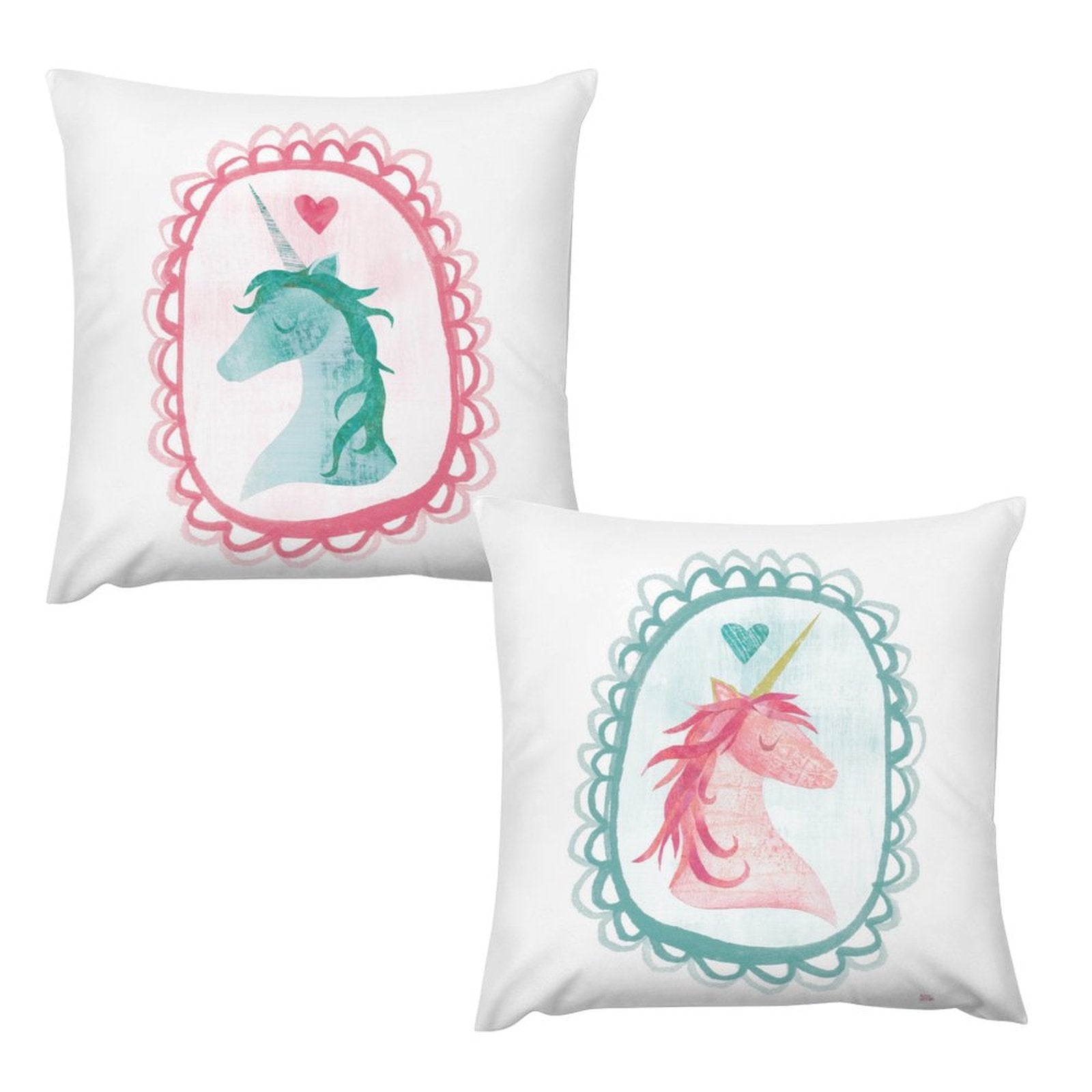 Set of 2 Short Plush Pillow Covers with Watercolor Unicorn Design for Home Decor