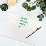 Customizable expanding file folder with 'YOUR DESIGN HERE', perfect for school or office supplies.