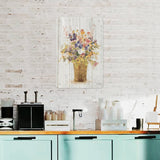 Metal tin sign with wildflowers in a vase, vertical iron painting for home decor