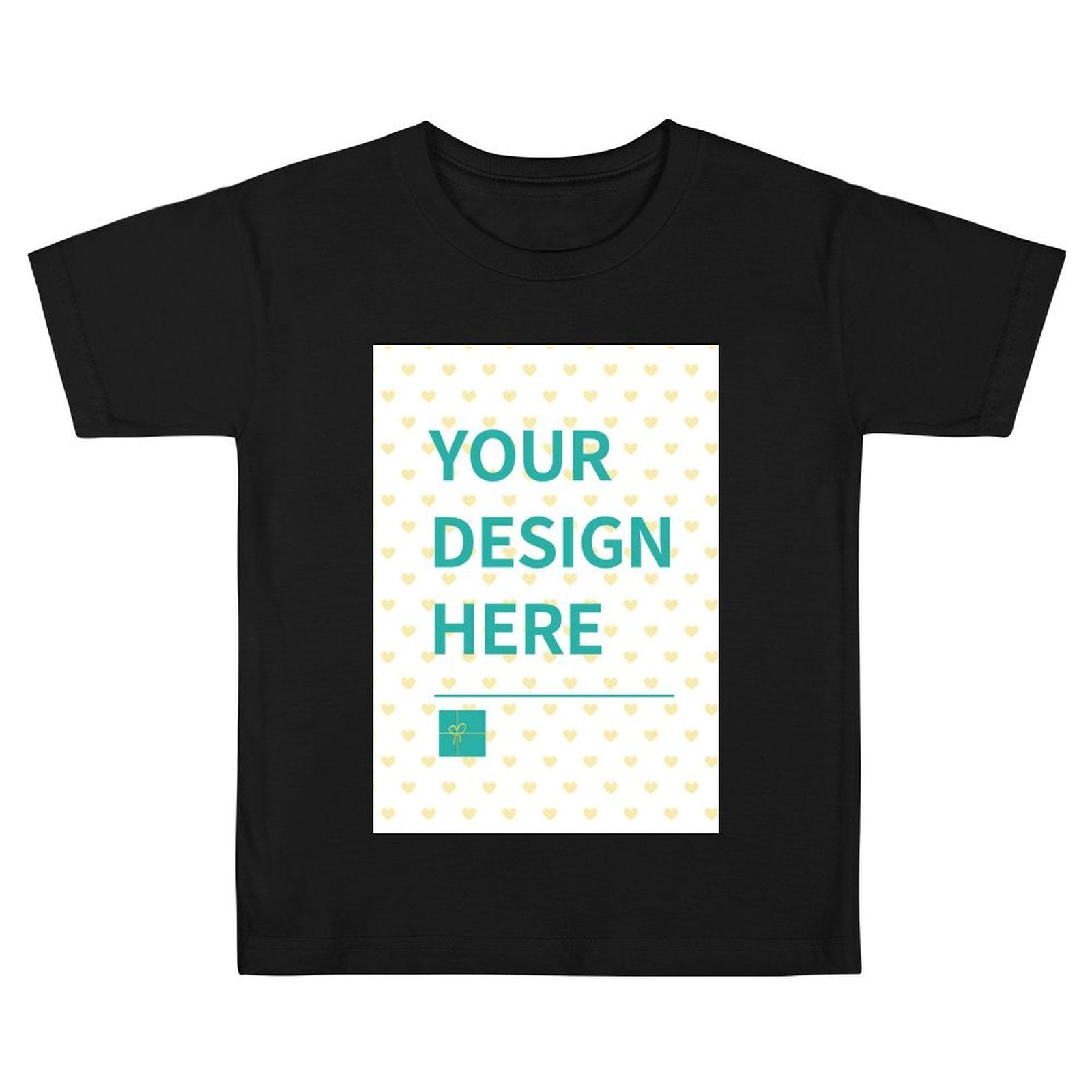 Black youth t-shirt with 'YOUR DESIGN HERE' design space, personalized kids' tee, cotton fabric