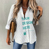 Customizable women's cropped shirt in polyester, with "YOUR DESIGN HERE" text and heart pattern