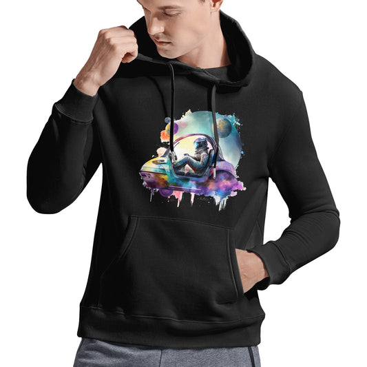 Cosmo Car - Astro Cruise black cotton hooded sweatshirt for men