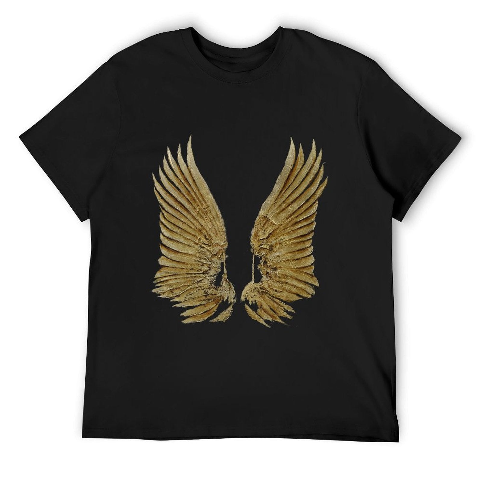 Black men's t-shirt with golden wings graphic, classic tee, made of cotton, for MyArtsyGift