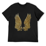 Black men's t-shirt with golden wings graphic, classic tee, made of cotton, for MyArtsyGift