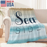 Beach Blue Seaside Flannel Blanket, sofa throw with sea watercolor design, Made in USA