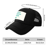 Customizable black mesh baseball cap hat with "YOUR DESIGN HERE" design. Ideal personalized gifts for men and women.