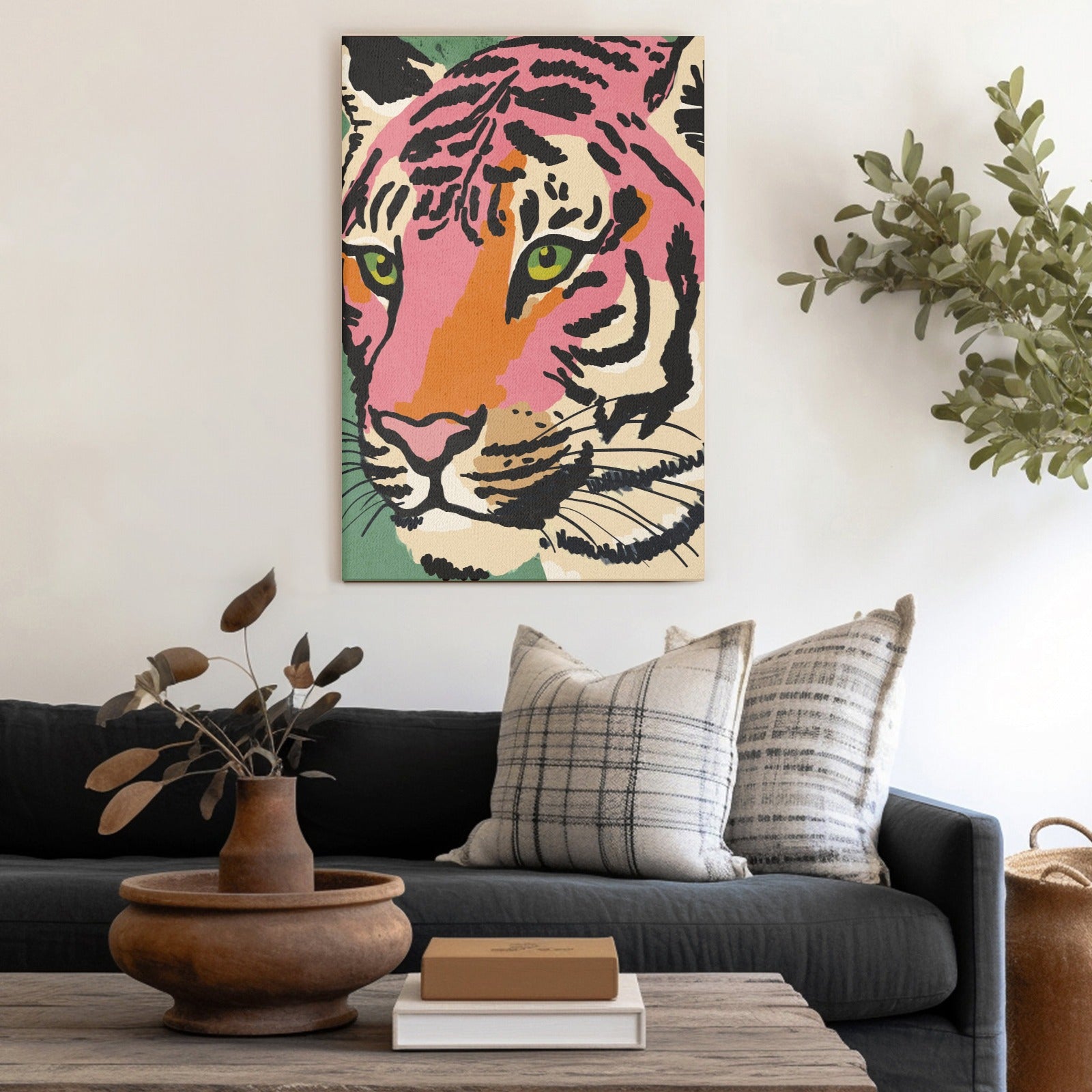 Modern tiger canvas wall art, colorful design for living room decor