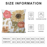 Plush throw pillow cover size guide with floral print and comfort details