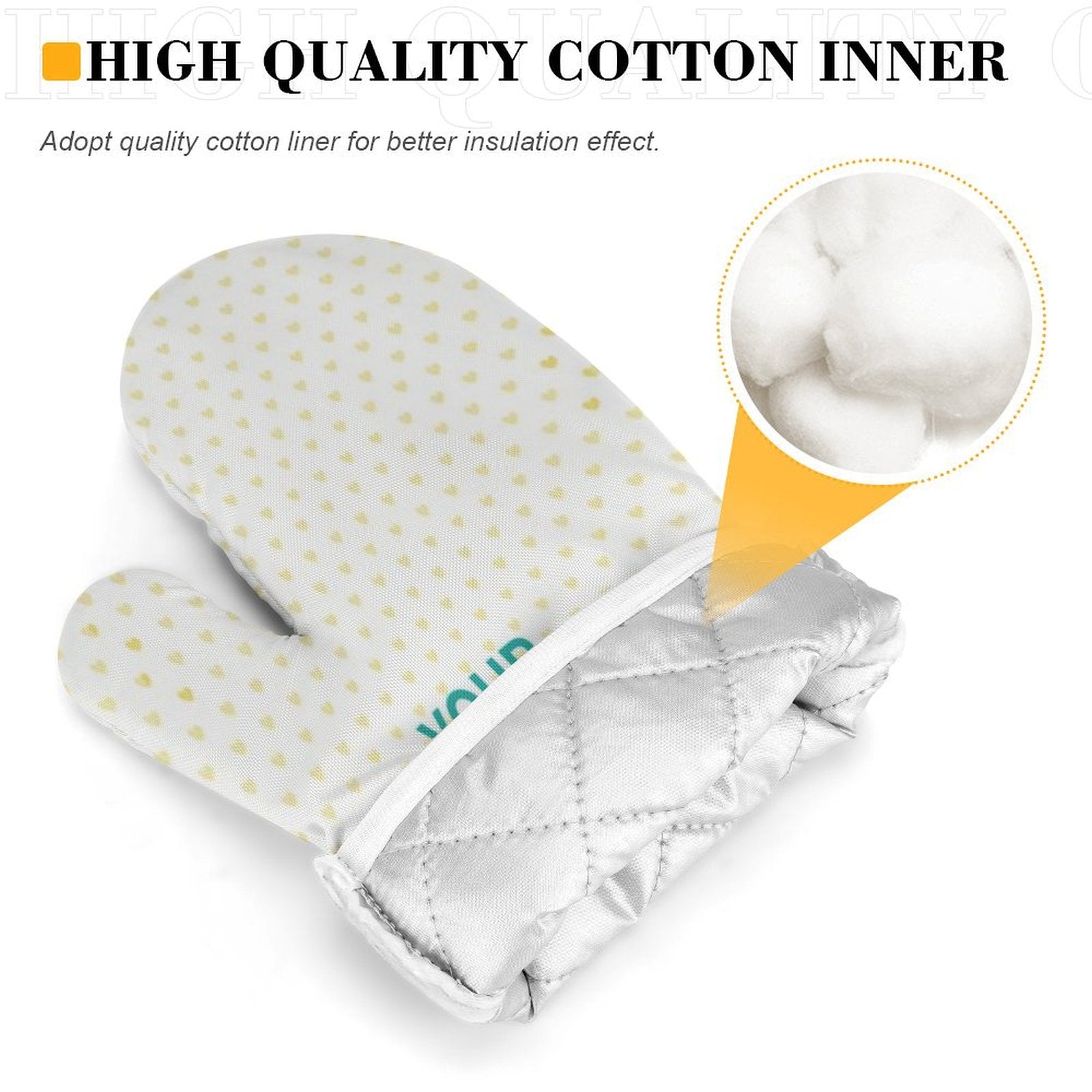 High-quality cotton inner oven mitt with heart pattern, polyester fabric for kitchen, baking, and grilling.