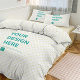 Custom 3-Piece Bedding Set with 'YOUR DESIGN HERE' design, soft brushed fabric and heart pattern, available on MyArtsyGift