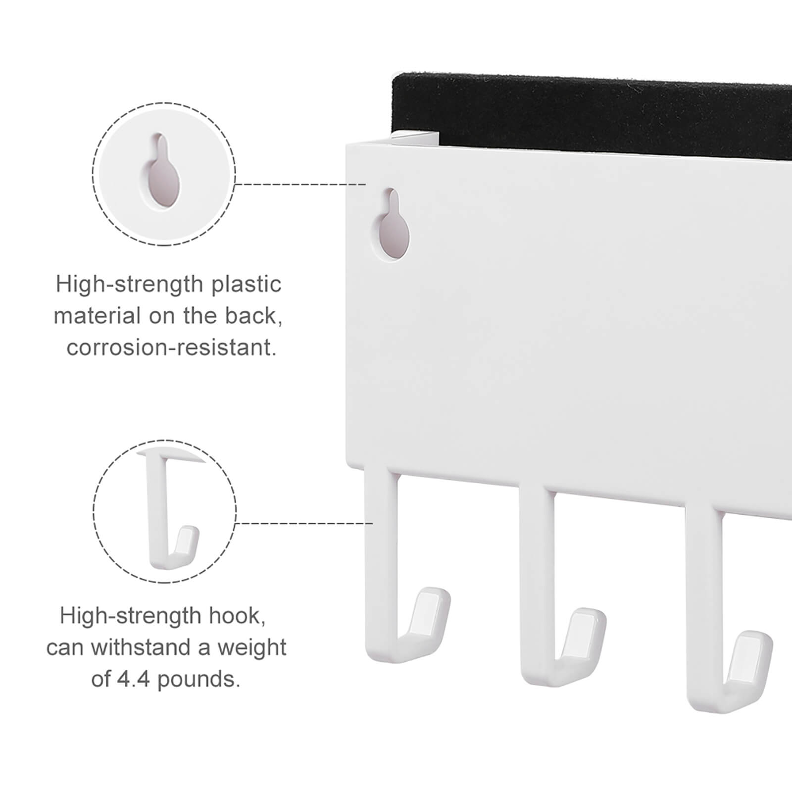 White key holder for wall with strong hooks, corrosion-resistant. Perfect for home decor and housewarming gifts.