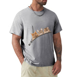 Men's gray crew neck t-shirt with cat zipper pocket design. Classic tee for cat lovers.