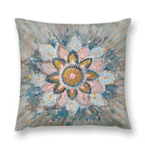 Abstract floral plush pillow cover in pink and blue. Soft and fluffy decorative pillow for sofa, couch and living room.