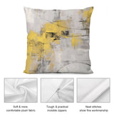 Abstract art pillow cover in yellow and gray, with soft plush fabric, invisible zippers, and neat stitching - MyArtsyGift