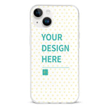 Custom iPhone 14 case with YOUR DESIGN HERE design, heart pattern, clear TPU material