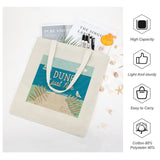 Personalized beach tote bag with "DUNE just fine" text; cotton canvas shopping bag, ideal for shopping, made in USA.