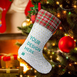 Personalized Sequin Christmas Stocking with Plaid Cuff and 'Your Design Here' text for Christmas Decorations