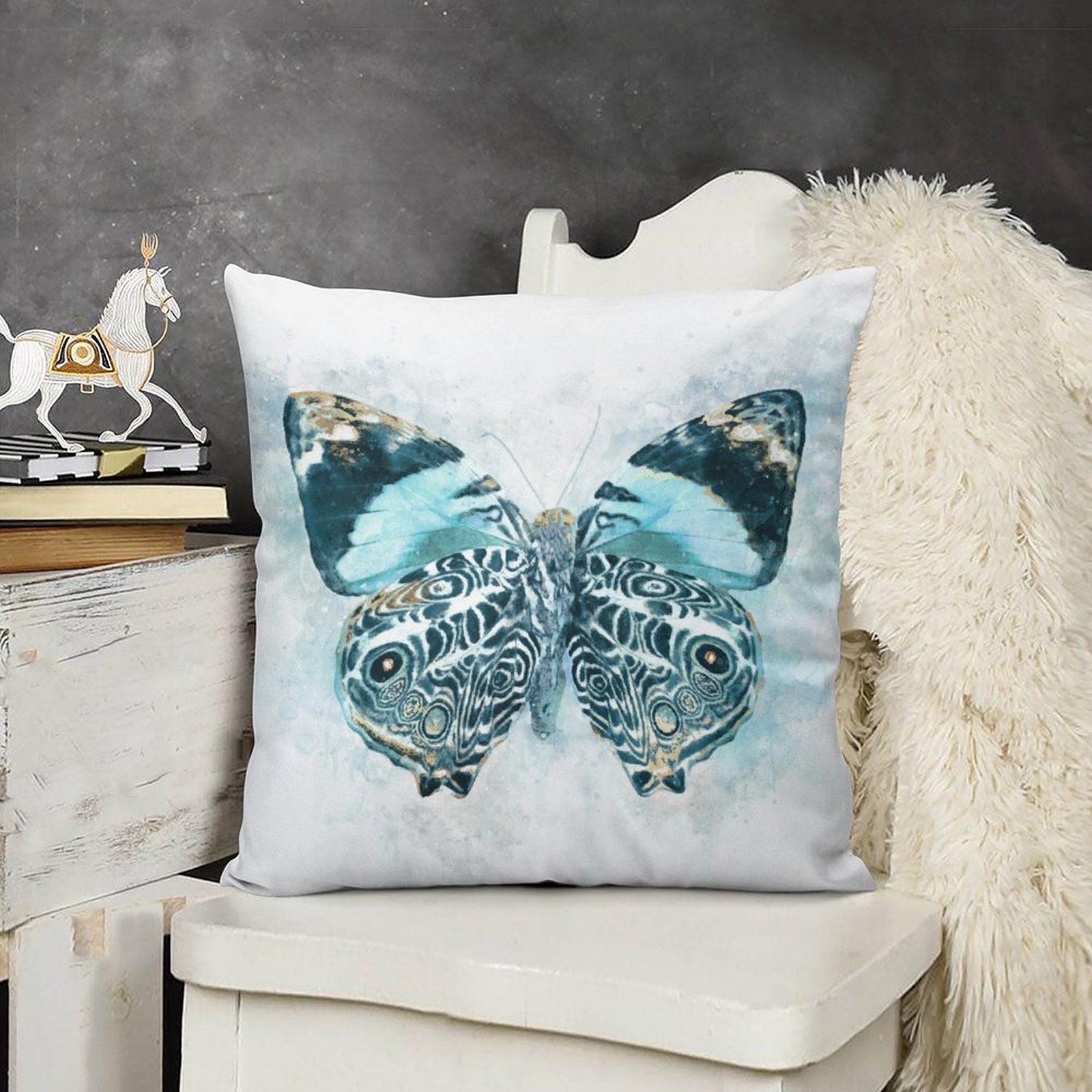 Butterfly plush pillow cover, soft and fluffy decorative pillow for sofa or couch, home decor