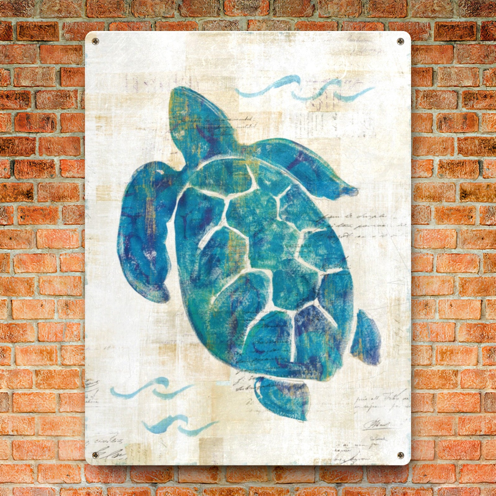 Sea Turtle Metal Sign for Beach Home Decor, turquoise turtle art on vintage sign