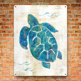 Sea Turtle Metal Sign for Beach Home Decor, turquoise turtle art on vintage sign