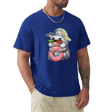 MyArtsyGift Men's blue crew neck t-shirt with pig graphic, casual tee, featuring comfort.