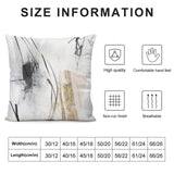 Plush pillow cover size chart, abstract art print, high quality material, breathable fabric