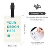 Personalized luggage tag with black strap and custom design area for MyArtsyGift travel luggage.