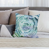 Blue and green watercolor dot pattern plush pillow cover on a bed, soft and fluffy decorative pillow for sofa