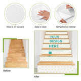 Custom stair stickers, personalized peel and stick stair riser decals, heart design, easy to clean, water and oil resistant