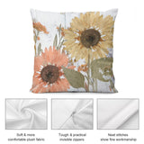 Sunflower throw pillow cover with plush fabric, invisible zippers, and neat stitches, perfect for sofa or living room decor.