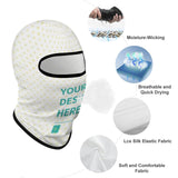 Customizable balaclava face mask sun protection, featuring breathable Lce silk elastic fabric with YOUR DESIGN HERE text.