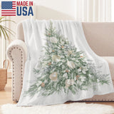 Winter Christmas Tree Flannel Blanket, USA made, sofa couch bed decor with seashell details